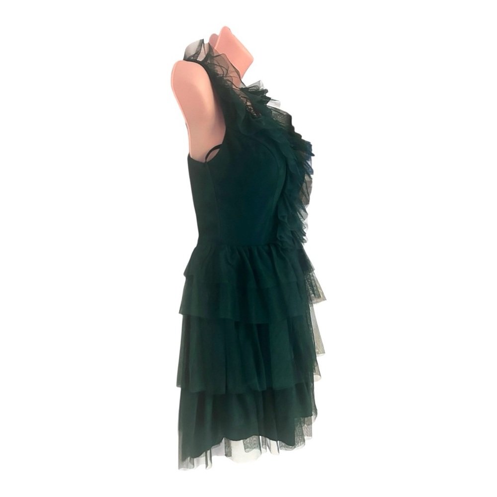 CITY STUDIO Juniors Tulle Mesh Ruffle Fairy Dark Green Cocktail Party Xmas Dress - Picture 6 of 16